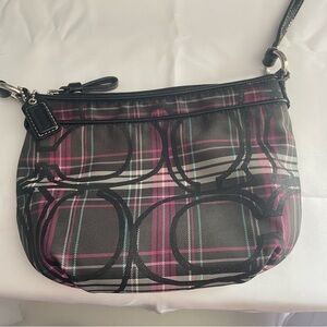 Coach Purple Glitter Black Tartan Plaid Crossbody Nylon Bag Purse Handbag